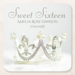 Silver Princess Krona Sweet sixteen Party Decor Underlägg Papper Kvadrat