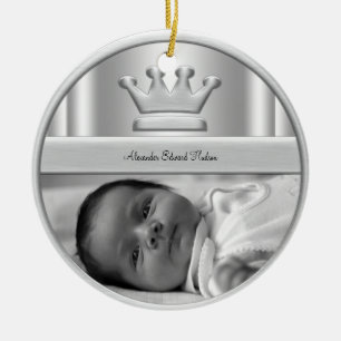 Silver prins krona baby pojke foto prydnad julgransprydnad keramik