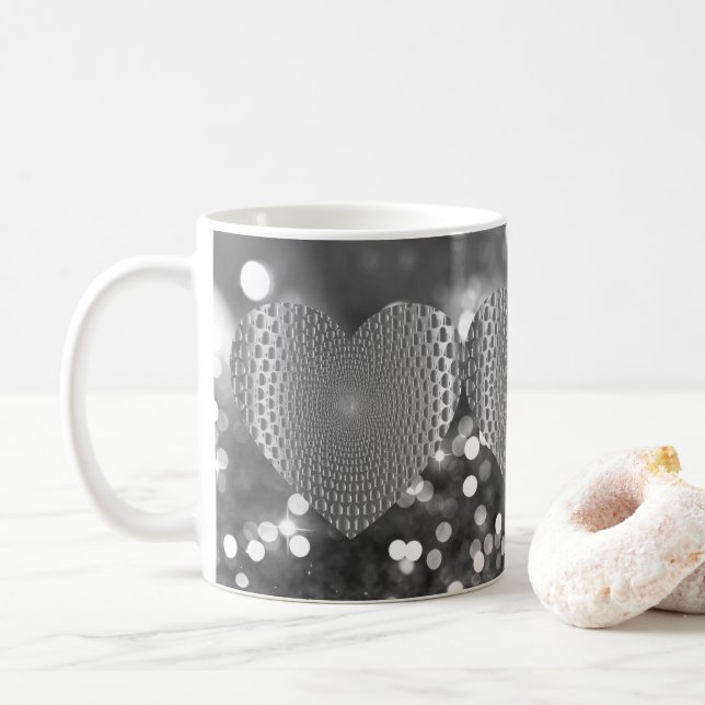 Silver Prismatic Heart Bokeh Faux Glitter Kaffemugg (Med munk)