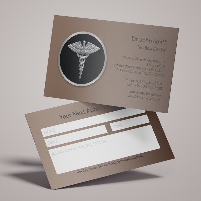 Silver Professional Caduceus Medicinska Påminnelse Tidsbeställning Kort (Skapare uppladdad)