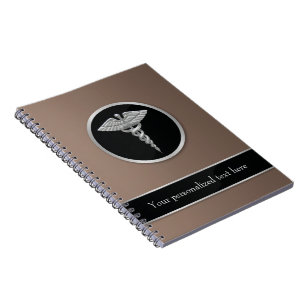 Silver Professionell Medical Caduceus Anteckningsbok Med Spiral