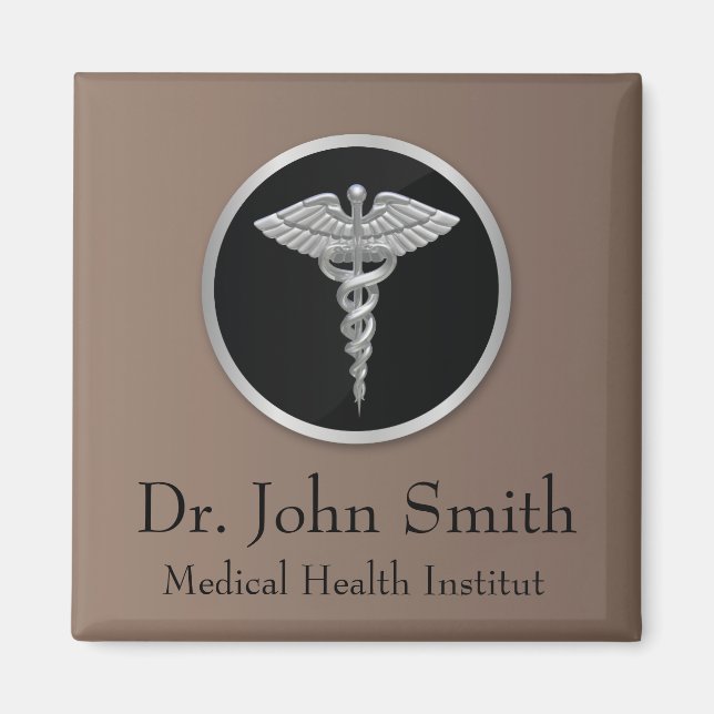 Silver Professionell Medical Caduceus - Magnet (Framsidan)