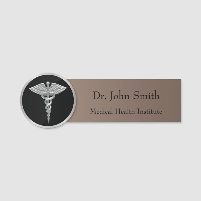 Silver Professionell Medicinsk Caduceus Namnbricka (Framsida)