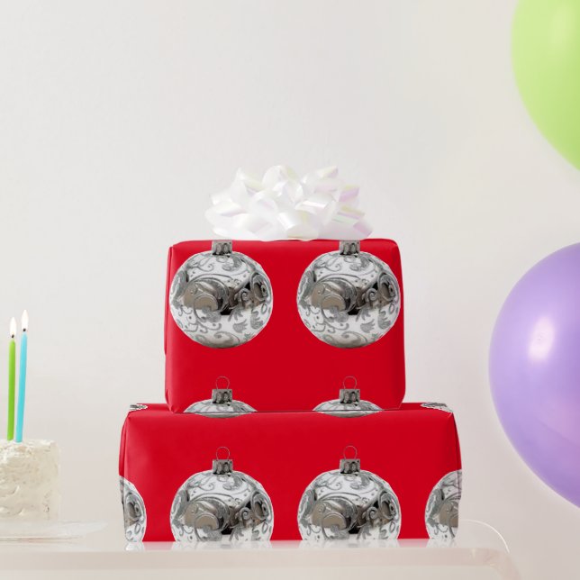 Silver-prydnadsföremål på Pappra Röd inslagning Presentpapper (Festgåvor)