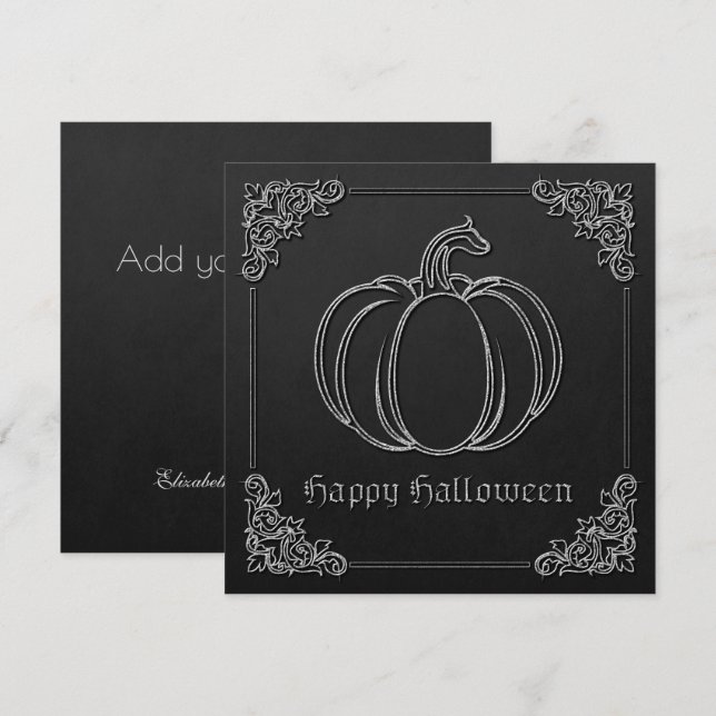 Silver Pumpkin Halloween-hälsningskort (Fram/baksida)