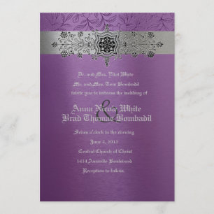 Silver & Purple Blommig Metallisk Bröllopsinbjudan Inbjudningar