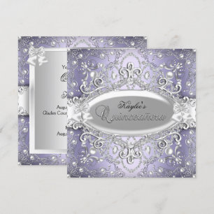 Silver & Purple Damask Pärl Quinceanera Inbjudan