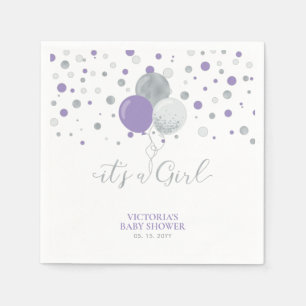 Silver & Purple Det är en tjej Bebis-babyshower se Pappersservett