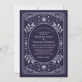 Silver & Purple Gotisk Vintage Tarot Bröllops QR Inbjudningar