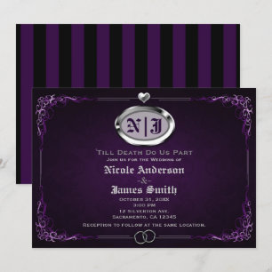 Silver & Purple Vintage Gothisk Halloween Bröllop Inbjudningar