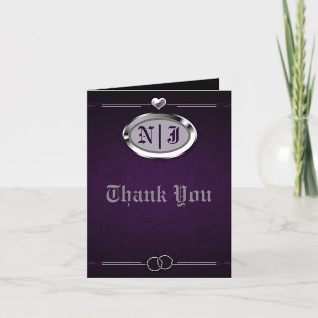 Silver & Purple Vintage Gothiskt Tacksamt Kort (Framsida)