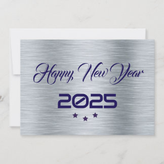 Silver purple wish card New Year with tree stars Julkort
