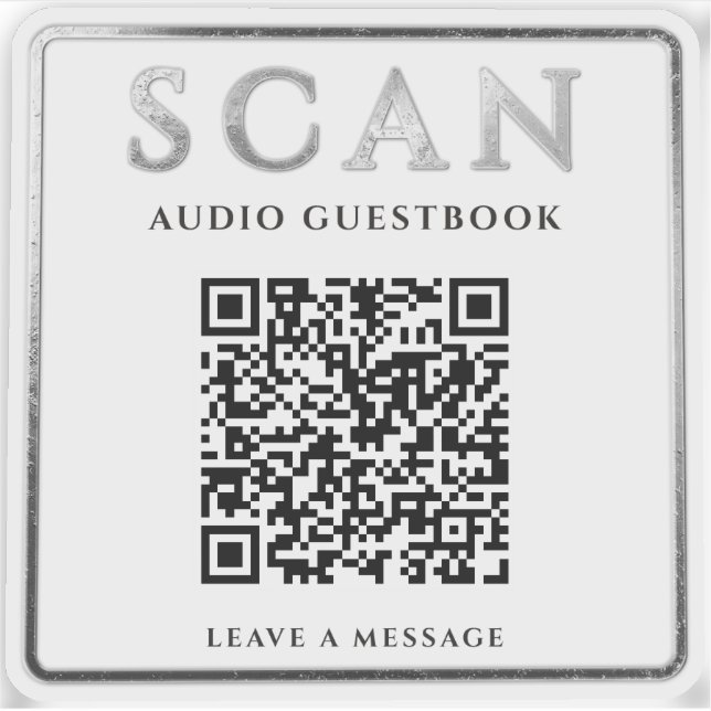 Silver QR-kod Ljudgästbok Instruktioner ETIKETT  (Framsida)
