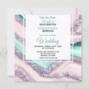 *~* Silver QR MINT ROSA AGATE AR66 OSA Bröllop Inbjudningar