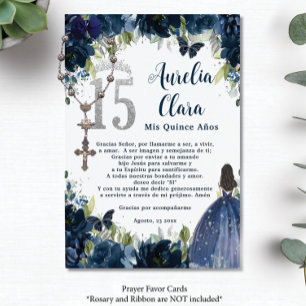 Silver Quinceañera 15-bönekort för marin blå Blomm Tilläggskort