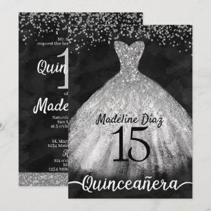 Silver Quinceanera Birthday Inbjudan Cumpleanos