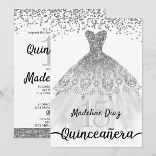 Silver Quinceanera Birthday Inbjudan Cumpleanos