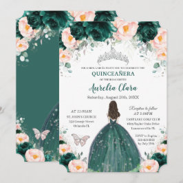 Silver Quinceañera Emerald  Blommigt Princess Inbjudningar