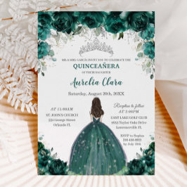 Silver Quinceañera Emerald Grönt Blommigt Princess Inbjudningar