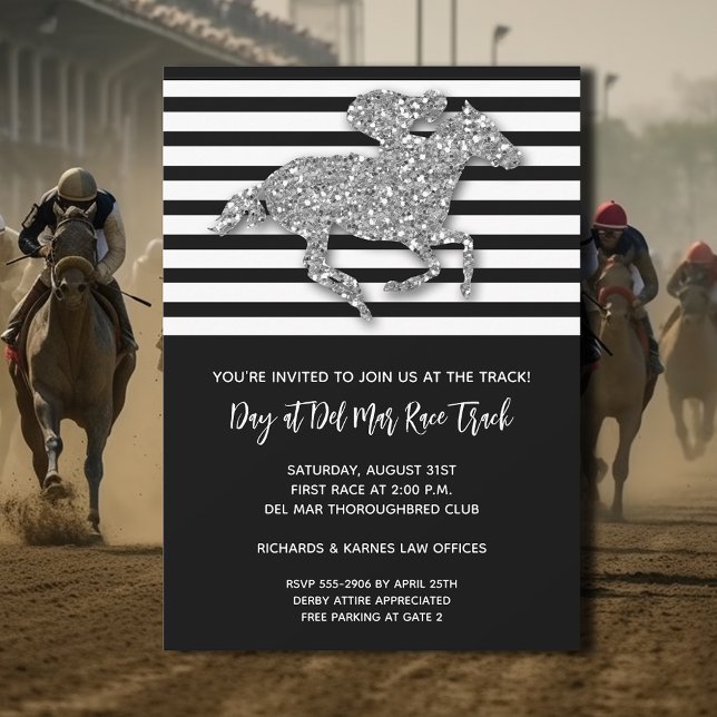 Silver Racehorse at at Track Inbjudningar (Meet us at the track Silver Racehorse Invitations)