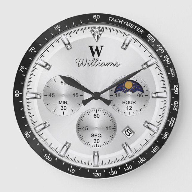 Silver Racing Dial  Luxury Chronograph  Stor Klocka (Framsida)