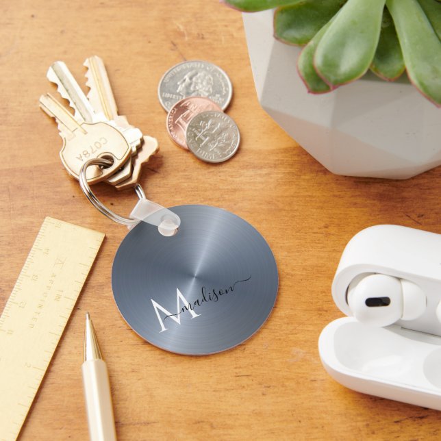 Silver Radial Metallic Script Namn Nyckelring (Skrivbord)