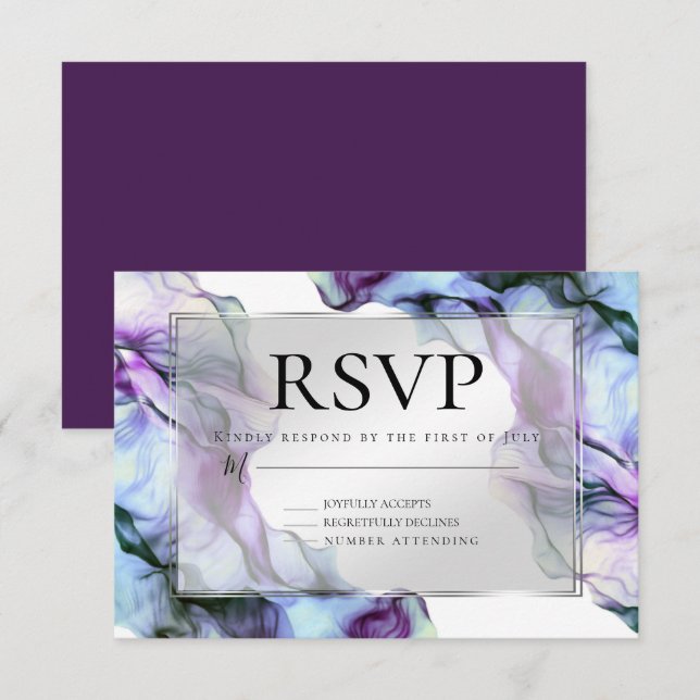 Silver Ram Abstrakt Plum Teal Flowing Bläck Inbjudningar (Fram/baksida)