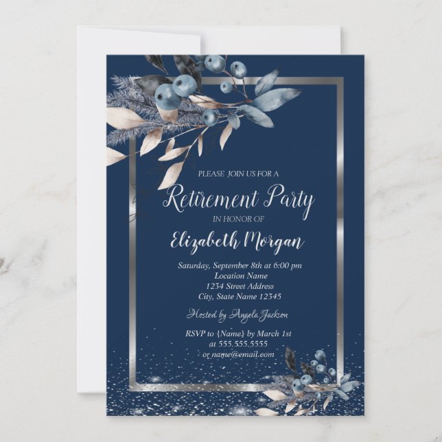 Silver Ram Konfetti Winter Flowers Pension Inbjudningar (Framsida)