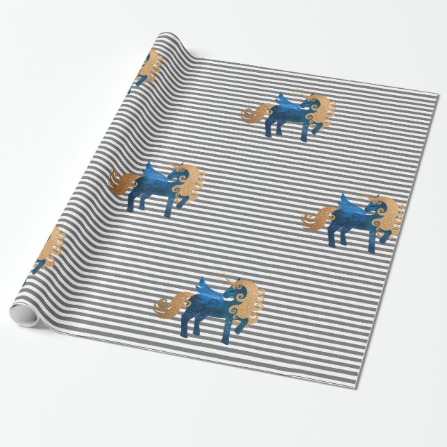 Silver Rand-flottan Unicorn BIRTHDAY BRÖLLOP WRAP Presentpapper (Utrullad)