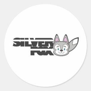 Silver räv logotyp runt klistermärke