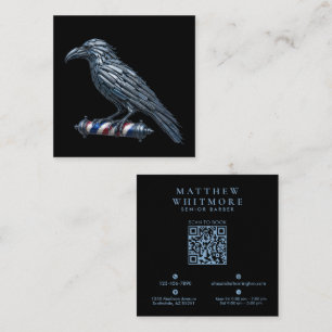 Silver Raven Razor Barberare Affär Logo Frisör Fyrkantigt Visitkort