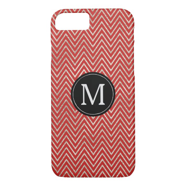 Silver Red Chevron Rand Monogram Case-Mate iPhone Skal (Baksida)