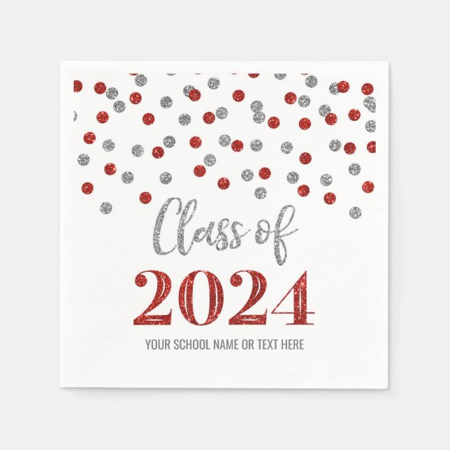 Silver Red Confetti klass 2024 Napkins Pappersservett (Framsidan)