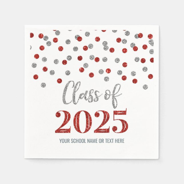 Silver Red Confetti klass 2025 Napkins Pappersservett (Framsidan)