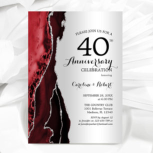 Silver Red Elegant 40-årsjubileum Inbjudningar