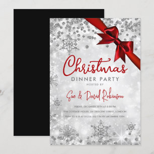 Silver Red Glitter Ribbon Julafton Winter Helgdag Inbjudningar
