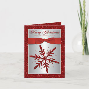 Silver, Red Glitter Snowflake-fotopakort för Helgkort