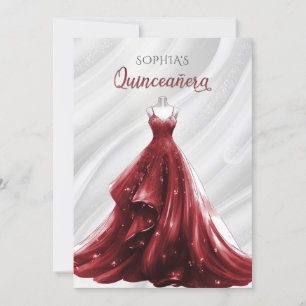 Silver Red Gnistra Dress Quinceañera Quince Inbjudningar