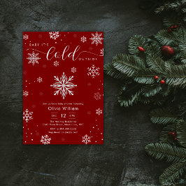 Silver Red Magical Winter Snowflake Baby Shower Inbjudningar