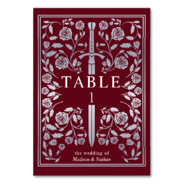 Silver Red Royal Medieval Sword Bröllop Bordsnummer