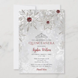 Silver Red Snöflingor Tiara Quinceañera Inbjudningar
