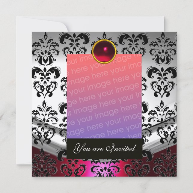 SILVER RED,SVART DAMASK FOTOMALL MONOGRAM INBJUDNINGAR (Framsida)