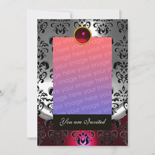 SILVER RED,SVART DAMASK FOTOMALL MONOGRAM INBJUDNINGAR (Framsida)