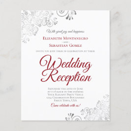 Silver Red & White Wedements BUDGET Inbjudan