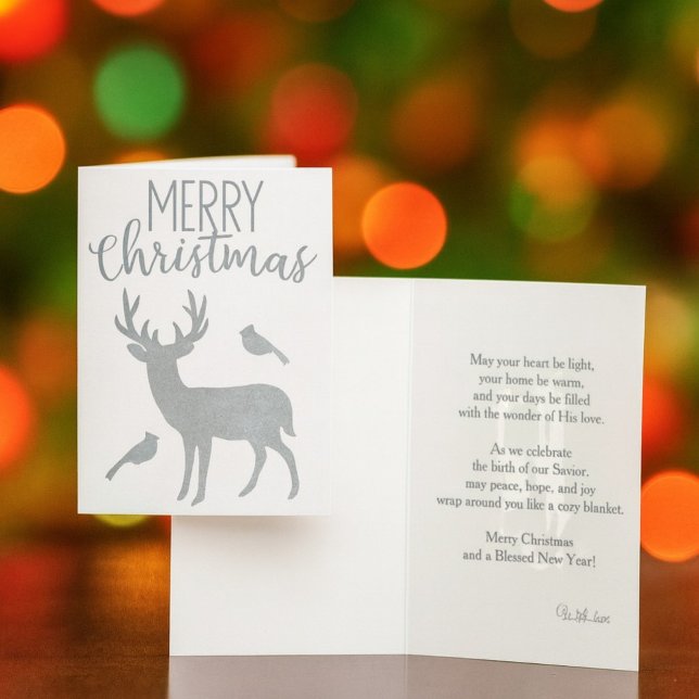Silver Reindeer och kardinal God jul Folierat Kort (Skapare uppladdad)