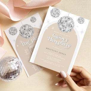 Silver Retro Disco Glitter arch Hen Party Helg Inbjudningar