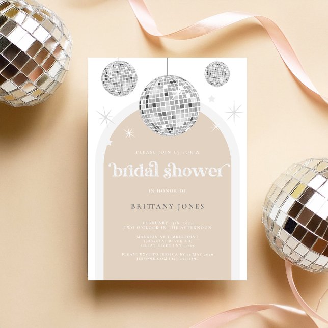 Silver Retro Disco Glitter Arch Möhippa Inbjudningar (Skapare uppladdad)