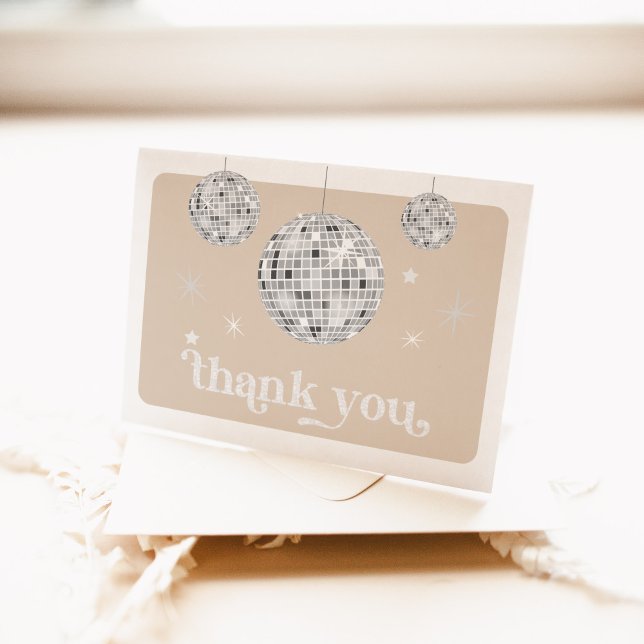 Silver Retro Disco Groovy Bröllopsdusch  Tack Kort (Thank you card)