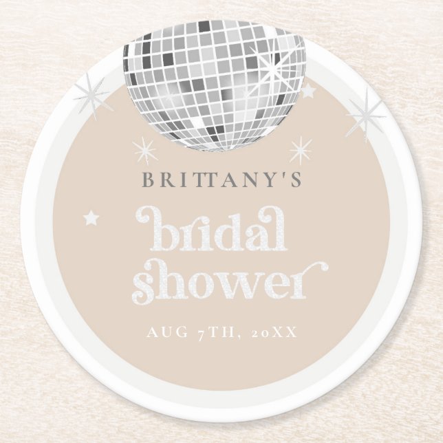 Silver Retro Disco Groovy Möhippa Underlägg Papper Rund (Framsidan)