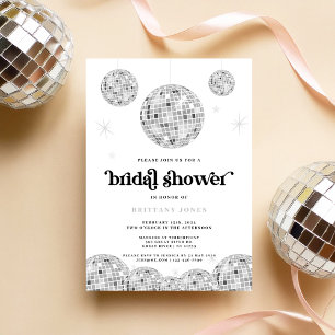 Silver Retro Disco Silver Glitter Möhippa Inbjudningar